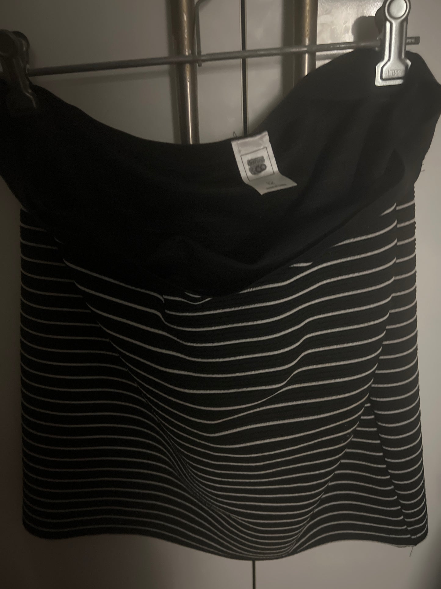 Women's Black Striped Skirt - Size 12 - Pre-Loved